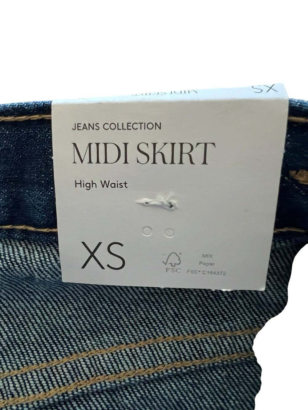 Mango 100% Cotton Denim Cottagecore Coastal Boho Preppy Midi Skirt Front Slit-XS - Picture 4 of 7